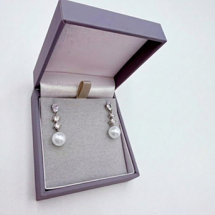 Celine Triple Crystal and Pearl Drop Earrings